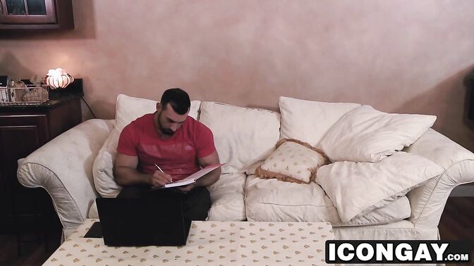 Muscular hairy hunk destroys his friend