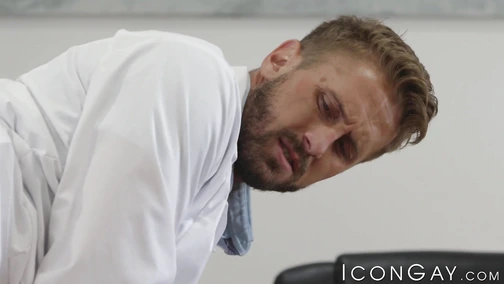 Doctor Wesley Woods examines the ass of Michael Roman with his dick