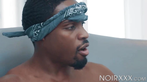Blindfolded DeAngelo Jackson gets his muscles massaged before I gave him a wet blowjob