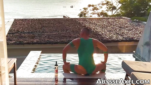 Flexing cursed hole and nipple playing in the pool by sexy Axel Abysse