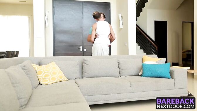 Three muscular hunks fuck on the couch