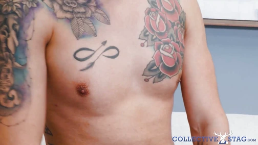 tattooed dude Kian Kane plays with his butt hole while jerking off