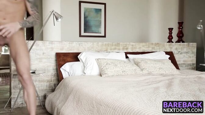 Inked jock bareback screwed by boyfriend