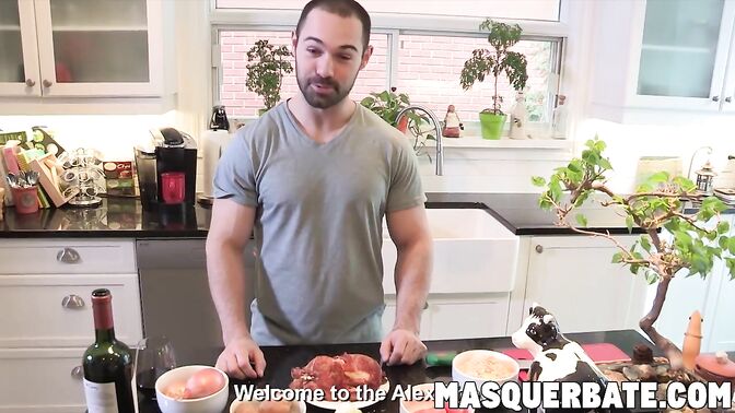 Hunk chef jerking off his stiff cock hard