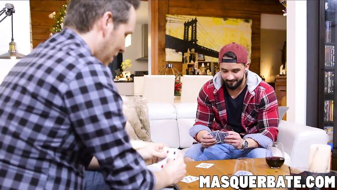 Bearded hunk wankes off hard for friend