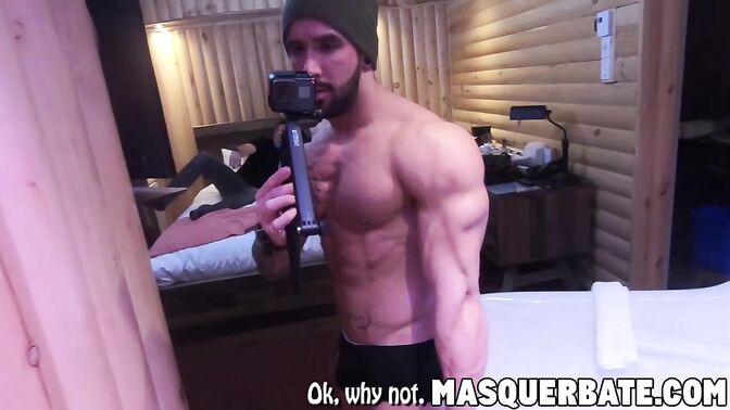 Lusty gay hunk tugs his giant dick