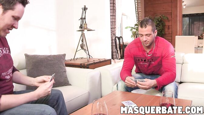 Hunk plays naked poker and masturbates