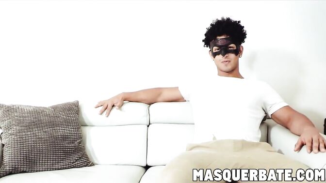 Masked hunk teasing before toy fucking