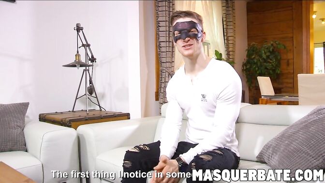 Masked stud Jake jerking off solo