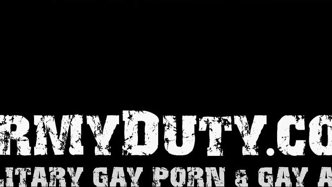 Gay army recruit jacks off hard cock