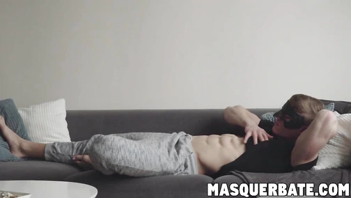 Masked and buffed stud plays with dick