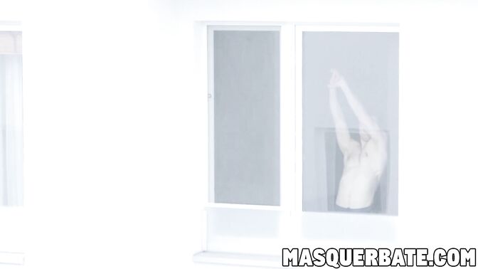 Buffed up stud strokes in the bedroom