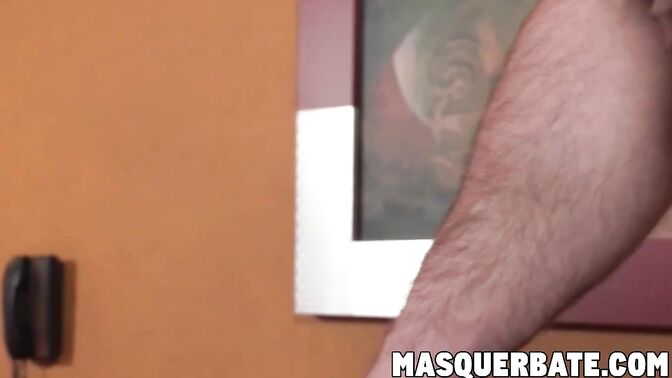 Hairy tattooed stud solo masturbates