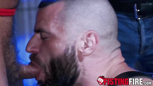 Submissive Dirk Caber strips down and restraints the pup from licking his bone