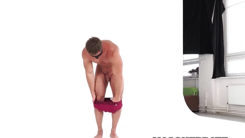 Photoshoot of masked Peter Stallion turned into a solo jerking sesh