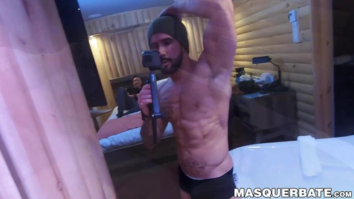 Bearded Zack Lemecs solo jerking concludes to a messy cumshot