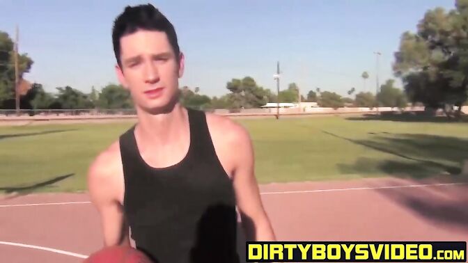 Basketball lover appreciates a cock