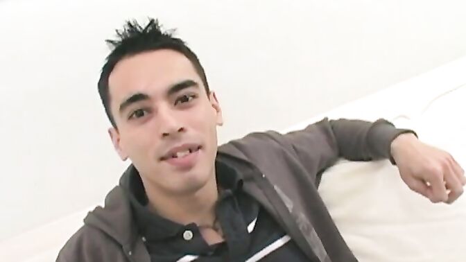 Nick caresses his hairy tool and cums