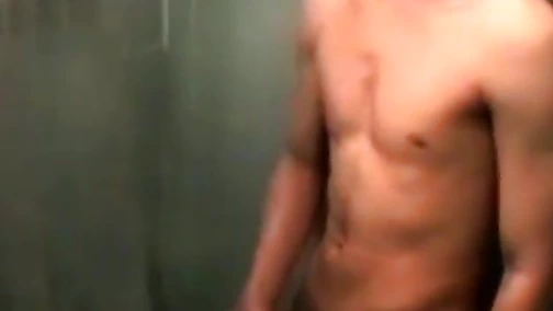 Youngster grabs cock for shower wanking