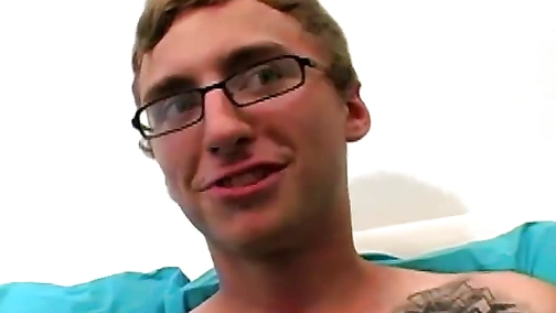 Nerdy twink plays with himself on camera