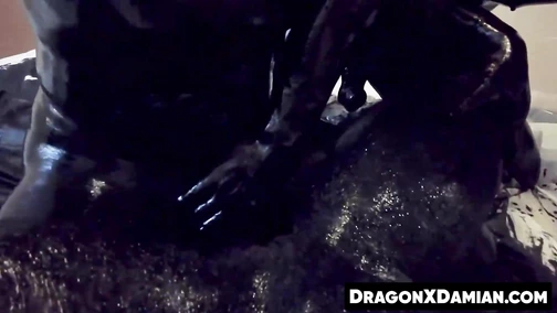 Damian Dragon and two others covered themselves with ink before doing wild threesome