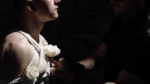 Dominant Bound Fly Boy strokes the white rose into the smooth skin and dick of restrain David