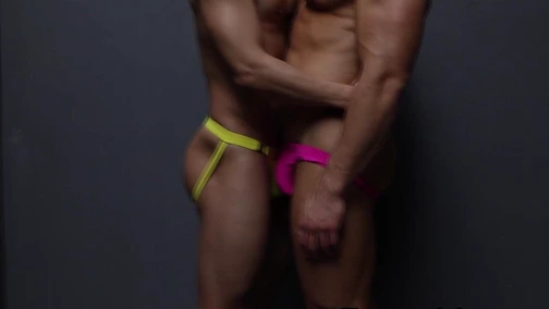 Hot and erotic ass rimming and muscles worshiping session with muscular studs Johnny and Jake flex