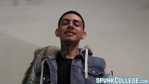 Inked latino in dramatic wanking solo
