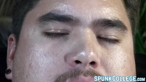 Chubby tattooed guy masturbating alone