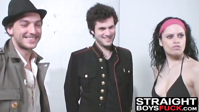 Two best buds wank off to a cute babe