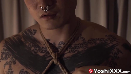 This time Yoshi Kawasaki asked a shibari master Encho to bind him tight