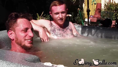 Big dicked Corey Gunz and Dom Ty jack off their dicks while in jacuzzi