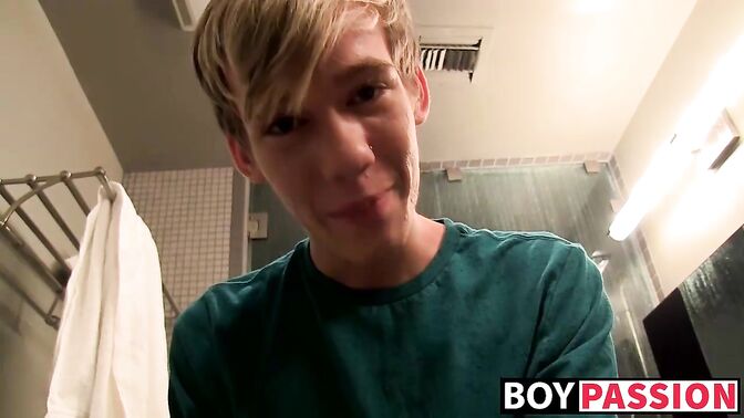 Cute Tyler stroking his big meat at home