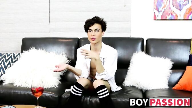 Gorgeous twink Greco spills a load out