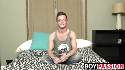 Young man interviewed before jacking off