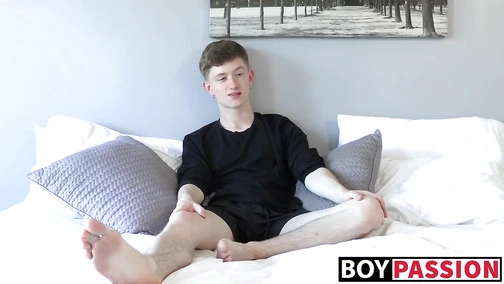 Twink masturbating after an interview