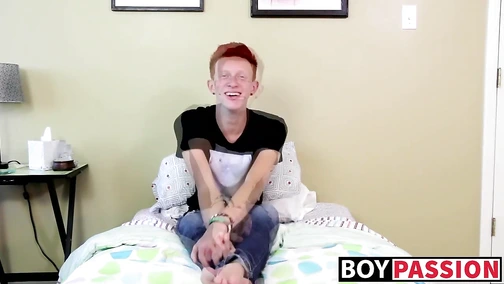 Redhead twink cums after an interview