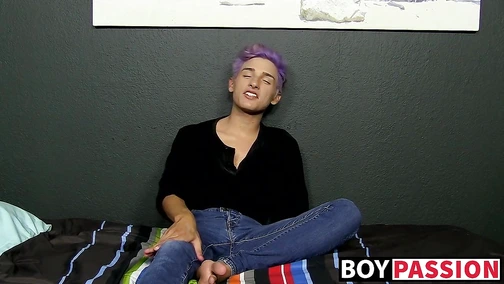 Cutie pulls on his dong and moans too