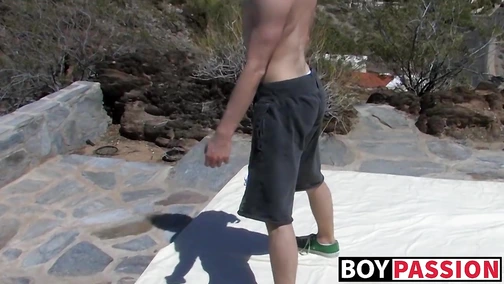 Young man masturbates after exercising