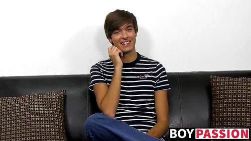 Emo twink stroking it after an interview