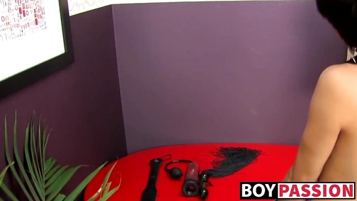 Emo twink solo playing with sex toys
