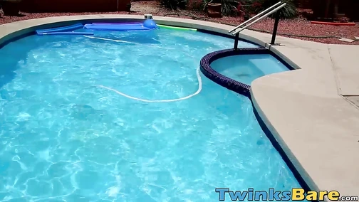 Twinks play in the pool before raw orgy