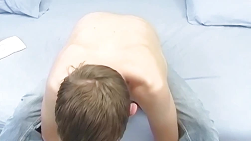 Skinny teen masturbates his huge dick